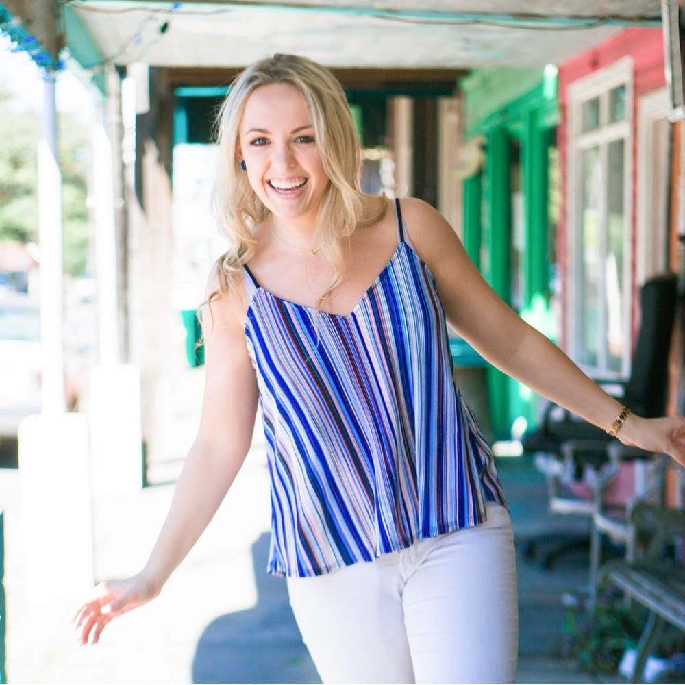 Multicolored Striped Pleated Tank